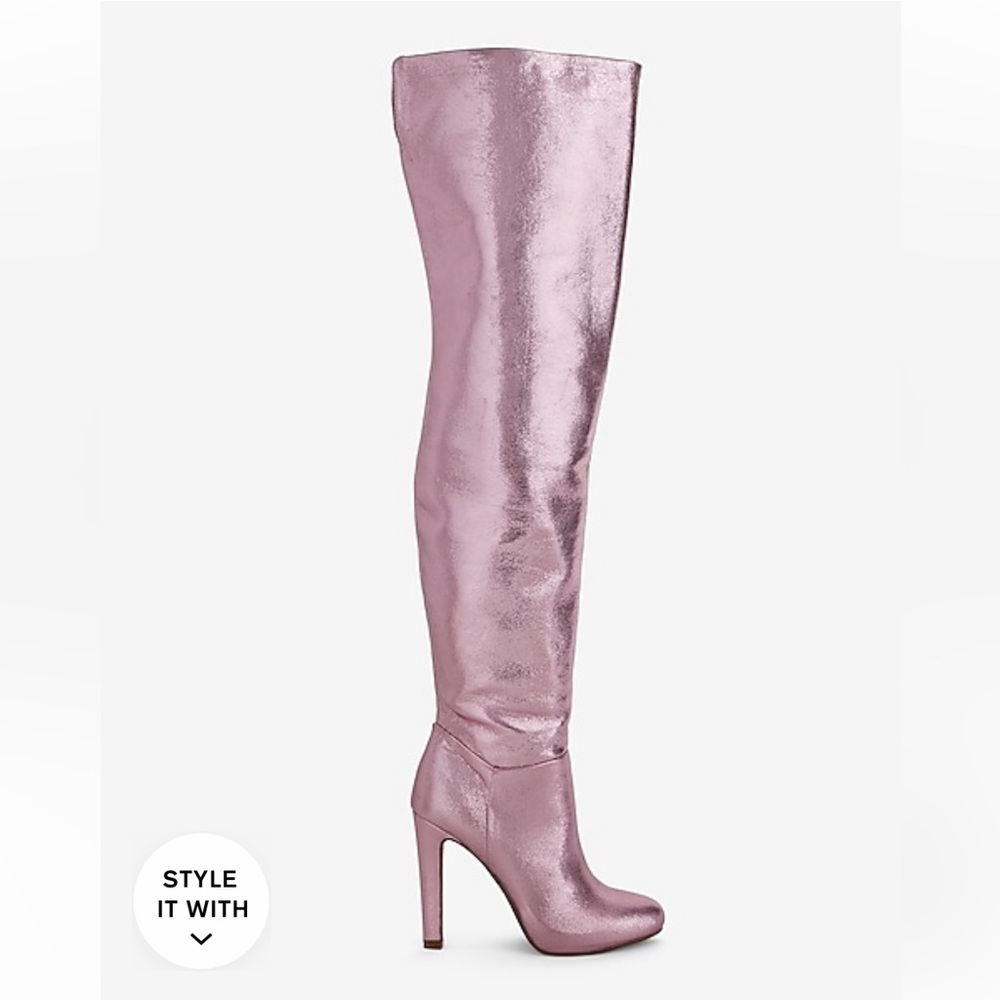 Brian Atwood X Express metallic Pink thigh high boots